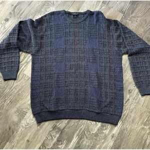 Vintage Cotton Traders Blue & Burgundy Knit Sweater Styled in Italy XXL